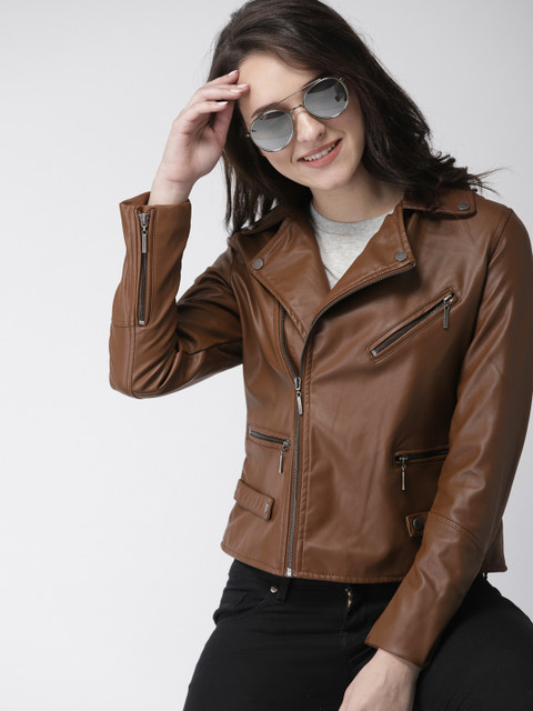 

Mast & Harbour Women Brown Solid Biker Jacket
