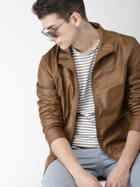 

Mast & Harbour Men Brown Solid Biker Jacket
