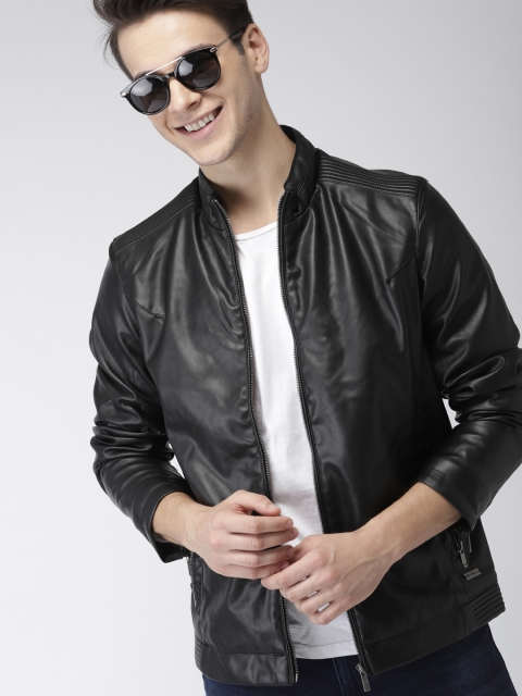 

Mast & Harbour Men Black Solid Biker Jacket