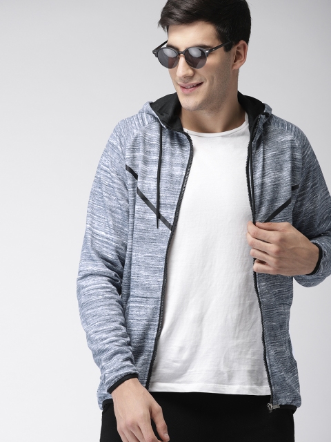 

Mast & Harbour Men Blue Solid Hooded Sweatshirt