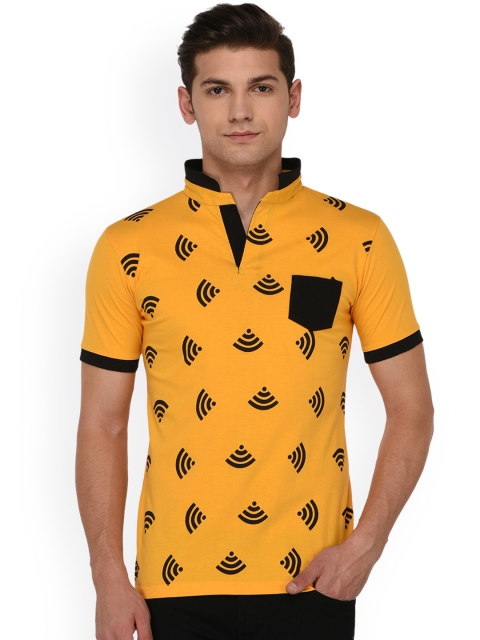 

oneliner Men Yellow Printed Mandarin Collar T-shirt