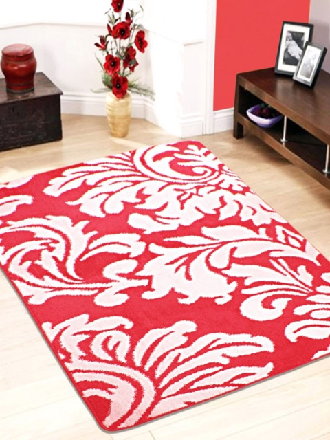 

Saral Home Red Floral Print Carpet