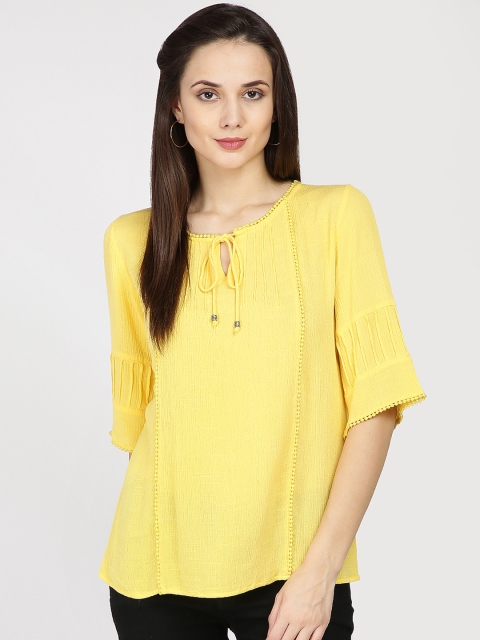 

Gipsy Women Yellow Solid A-Line Top
