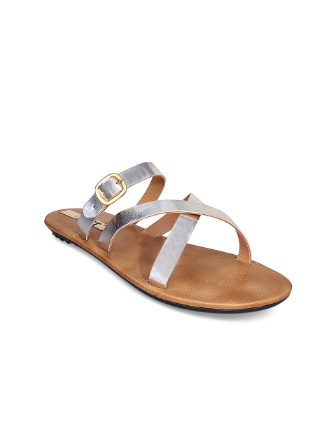 

GNIST Women Silver-Toned Solid Synthetic Open Toe Flats