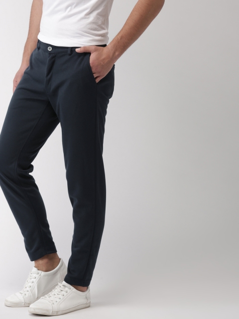 

Mast & Harbour Men Navy Blue Slim Fit Solid Regular Trousers