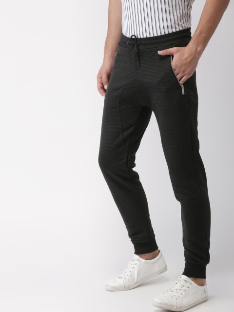 

Mast & Harbour Men Black Slim Fit Self-Striped Solid Joggers