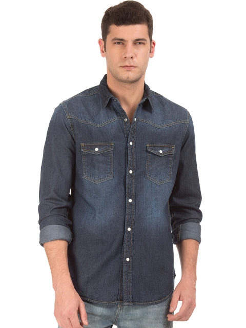 

Aeropostale Men Navy Blue Regular Fit Faded Casual Denim Shirt