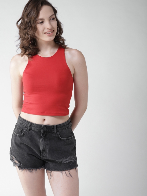 

FOREVER 21 Women Red Solid Crop Top