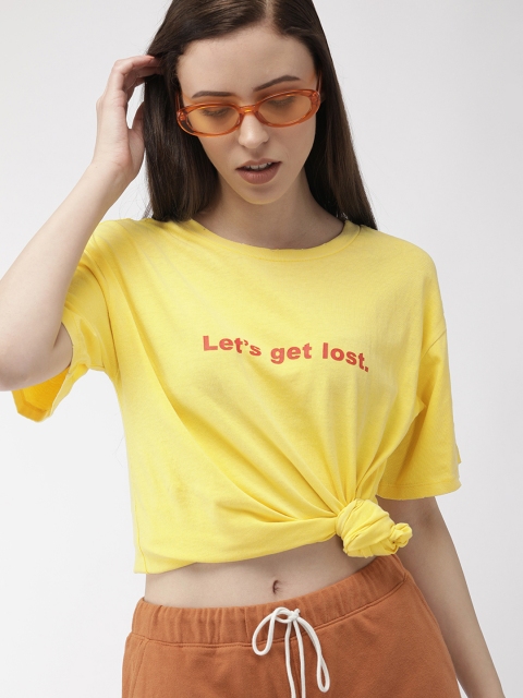 

FOREVER 21 Women Yellow Printed Round Neck T-shirt