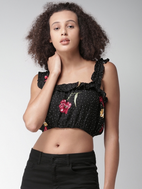 

FOREVER 21 Women Black Printed Crop Top