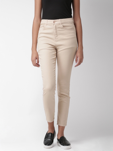 

FOREVER 21 Women Beige Regular Fit Solid Cigarette Trousers