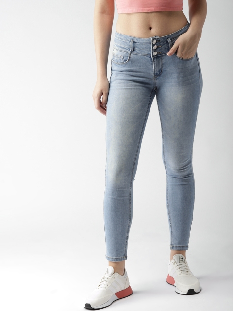 

FOREVER 21 Women Blue Regular Fit Mid-Rise Clean Look Stretchable Jeans