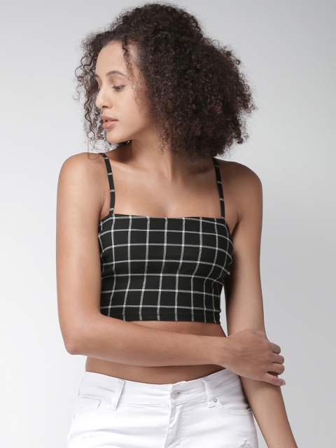 

FOREVER 21 Women Black & White Checked Crop Top