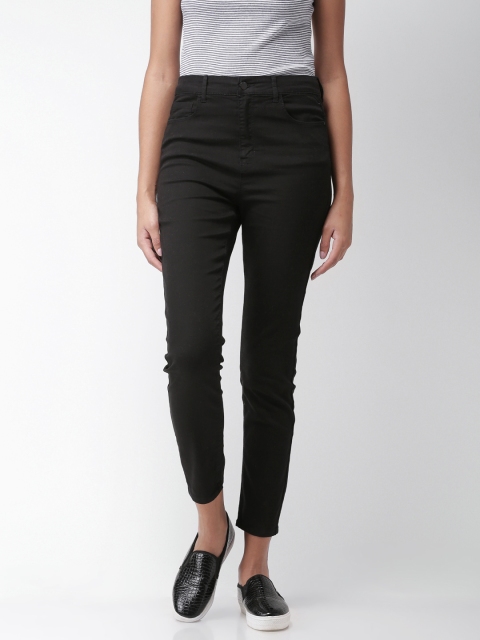 

FOREVER 21 Women Black Regular Fit Solid Cigarette Trousers
