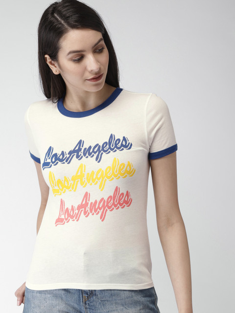 

FOREVER 21 Women White Printed Round Neck T-shirt