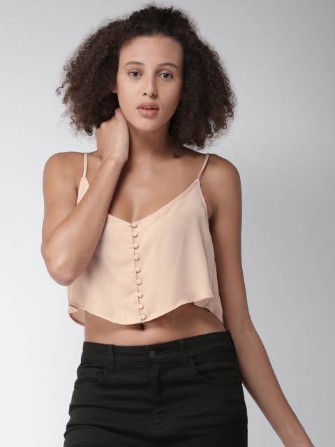 

FOREVER 21 Women Peach-Coloured Solid Crop Top