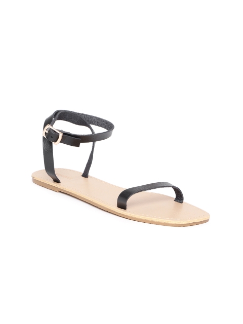 

FOREVER 21 Women Black Solid Open Toe Flats