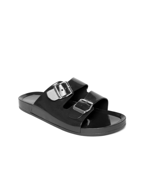 

FOREVER 21 Women Black Solid Open Toe Flats