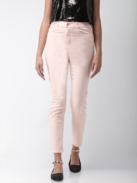 

FOREVER 21 Women Pink Regular Fit Solid Cigarette Trousers