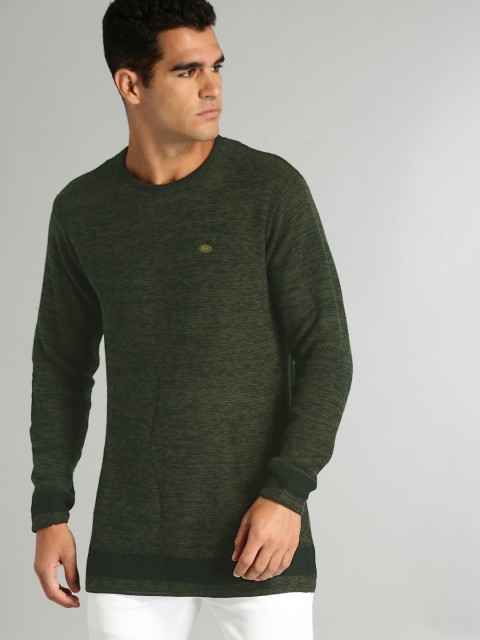 

Roadster Men Olive Green Solid Pullover