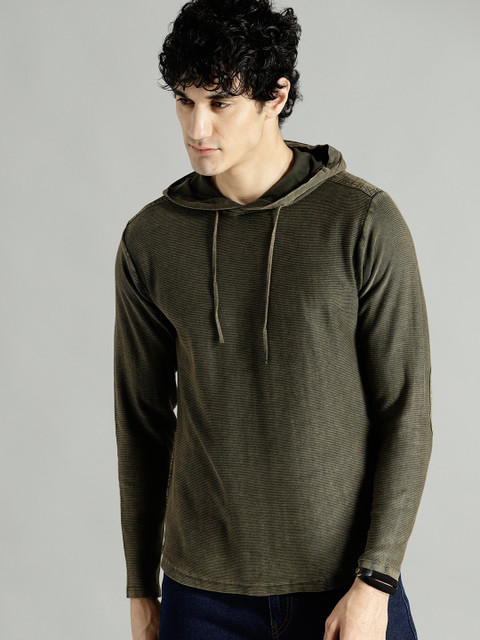 

Roadster Men Olive Green Solid Pullover