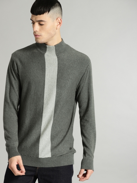 

Roadster Men Grey Melange Solid Pullover