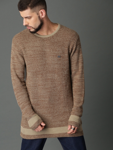

Roadster Men Khaki & Olive Green Solid Pullover