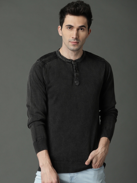 

Roadster Men Charcoal Grey Solid Sweater