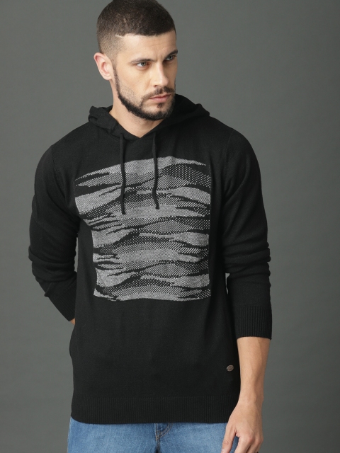 

Roadster Men Black & White Self Design Pullover