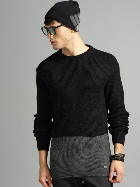 

Roadster Men Black & Grey Colourblocked Pullover