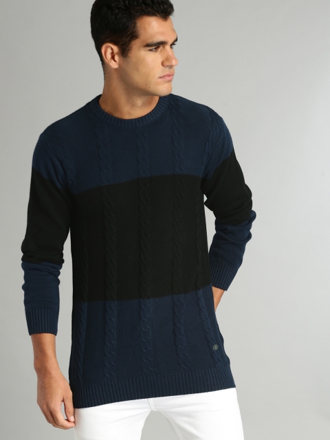 

Roadster Men Navy & Black Colourblocked Pullover, Navy blue