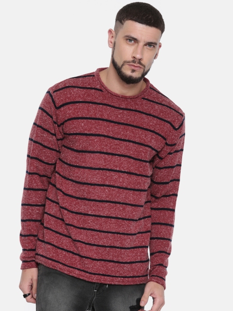 

Roadster Men Red & Navy Blue Striped Pullover