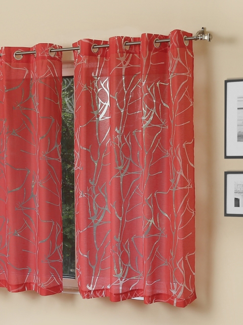 

ROSARA HOME Red Sheer Single Window Curtains