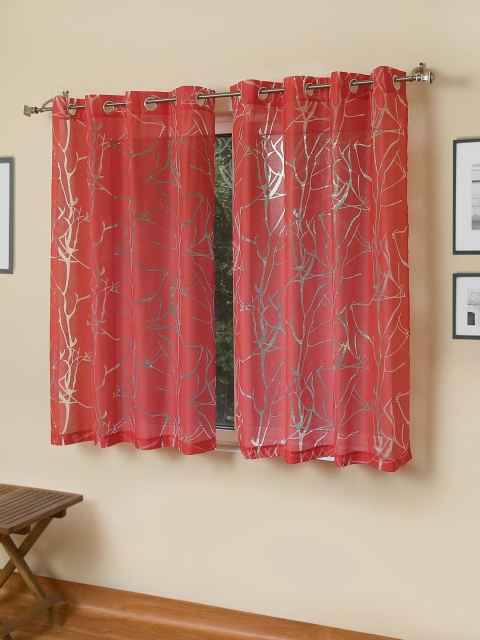 

ROSARA HOME Red Sheer Set of 2 Window Curtains