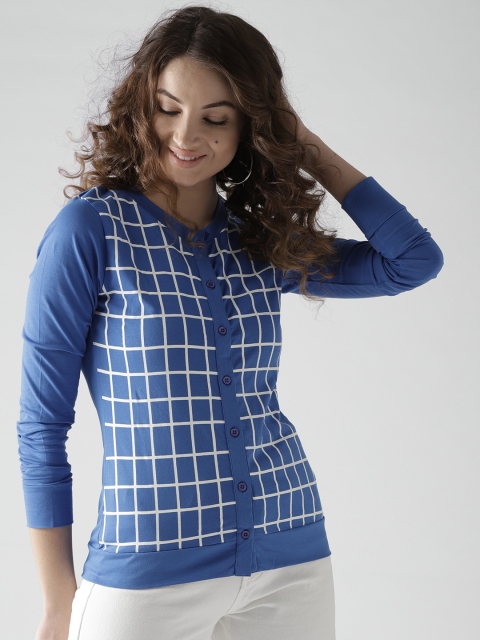 

Style Quotient by Noi Women Blue & White Checked Shirt Style Pure Cotton Top