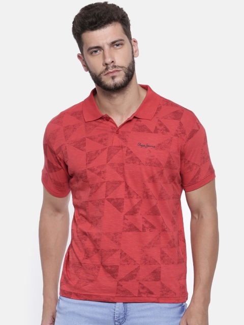 

Pepe Jeans Men Red Printed Polo Collar T-shirt