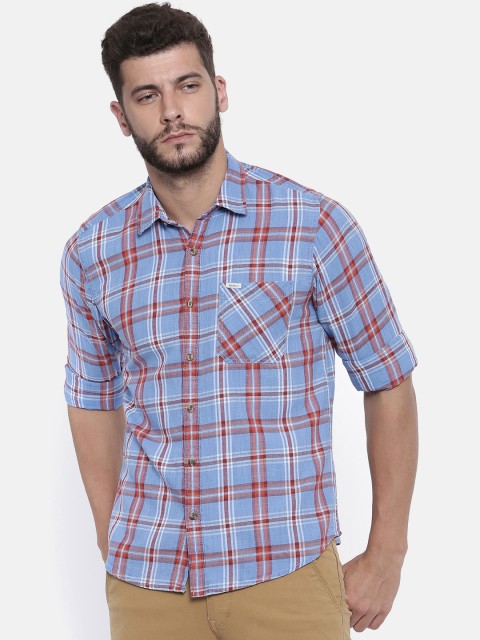 

Pepe Jeans Men Blue & Red Regular Fit Checked Casual Shirt
