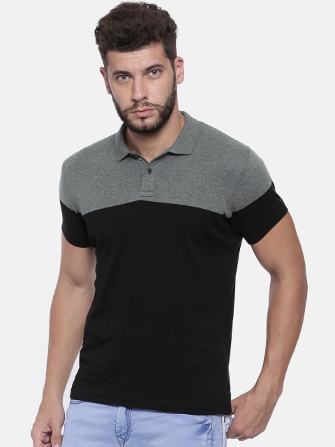 

Pepe Jeans Men Charcoal Grey & Black Colourblocked Polo Collar T-shirt