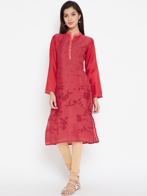 

Biba Women Red Printed Straight Kurta