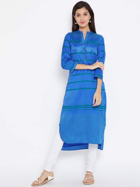 

Biba Women Blue & Green Striped Straight Kurta