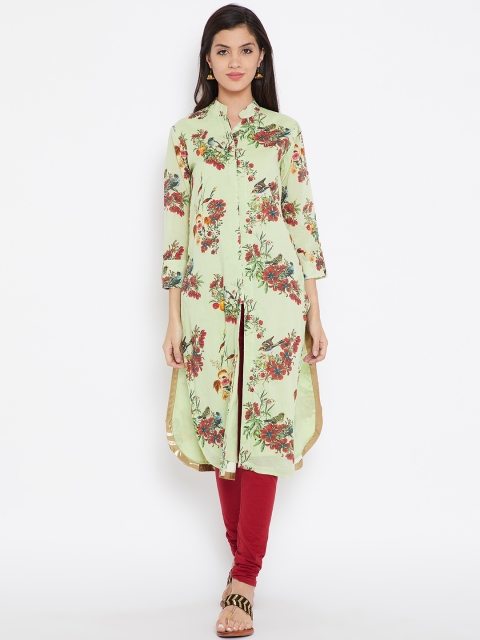 

Biba Women Green & Red Quirky Printed Straight Kurta