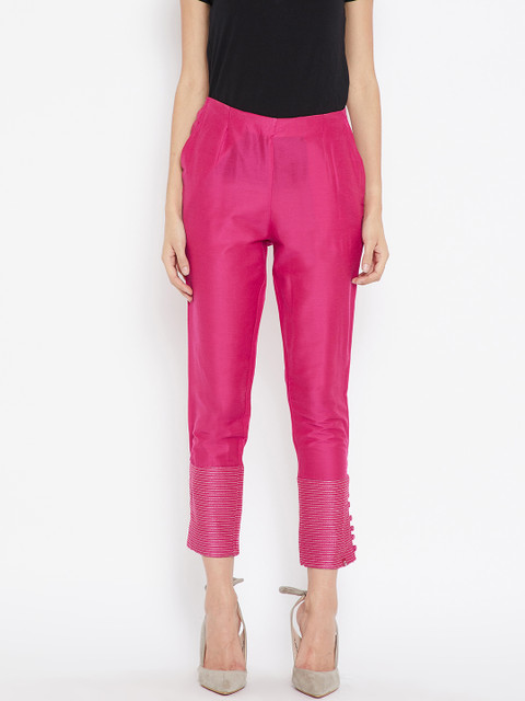 

Biba Women Pink Regular Fit Solid Cropped Trousers