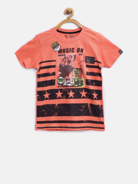 

Monte Carlo Boys Coral Orange Printed Round Neck T-shirt