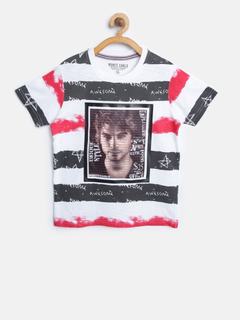 

Monte Carlo Boys White Striped Round Neck T-shirt