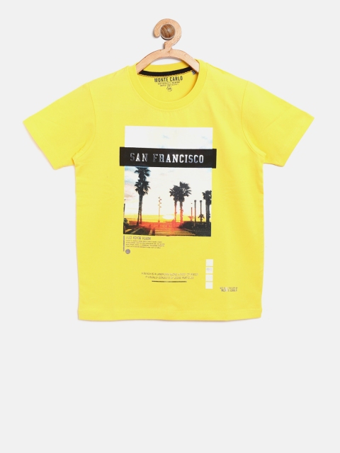 

Monte Carlo Boys Yellow Printed Round Neck T-shirt