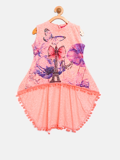 

Monte Carlo Girls Peach-Coloured Printed High-Low Top