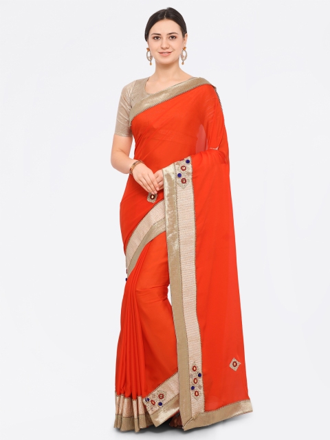 

Saree mall Orange Embellished Poly Georgette Saree