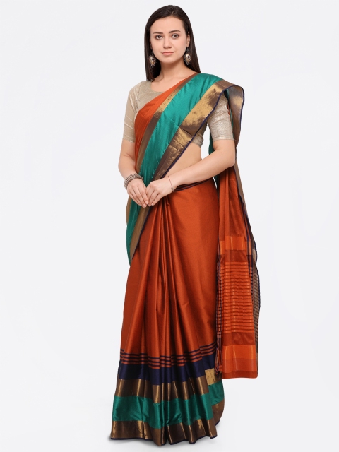

Saree mall Rust Silk Cotton Solid Banarasi Saree