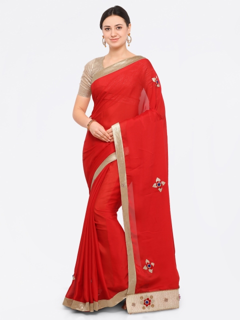 

Saree mall Red Embellished Poly Georgette Saree