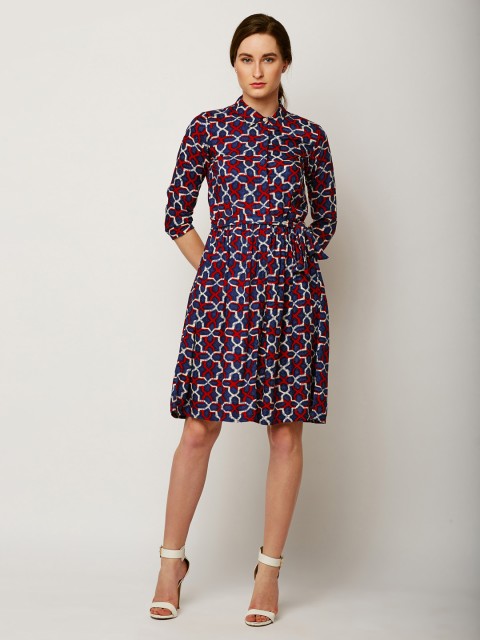 

Miss Chase Women Blue Printed Fit and Flare Dress